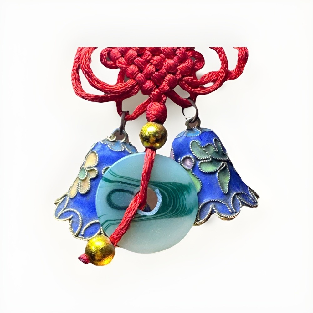 Vintage Cloisonné Bell Christmas Ornament Enameled‎ Flowers  Pink Purple Gold